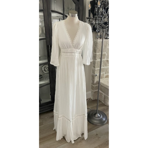 Vtg 70s Audrey Marlett/Jack Kramer Lace Trim White Flowy Prairie Maxi Dress M - coffeafoods.com Vtg 70s Audrey Marlett/Jack Kramer Lace Trim White Flowy Prairie Maxi Dress M - coffeafoods.com